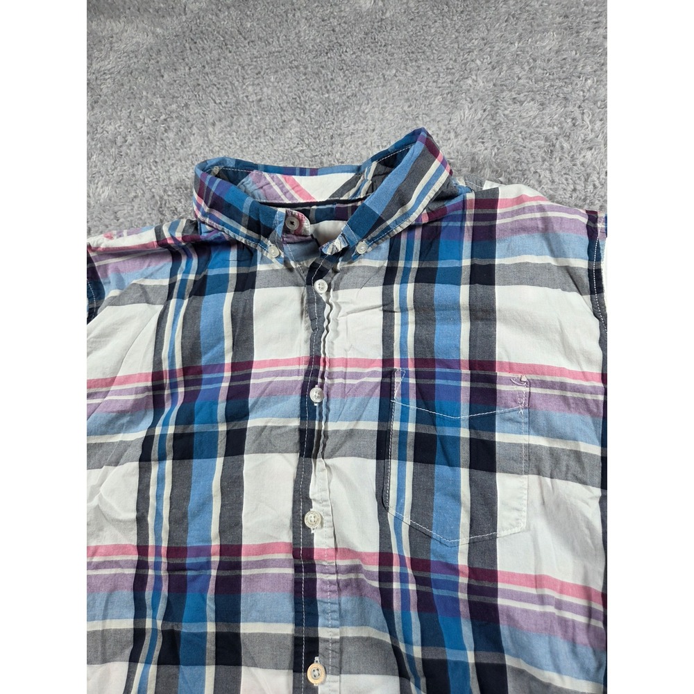 Aeropostale Mens Large Plaid Short Sleeve Button Down Shirt Blue Pink White L